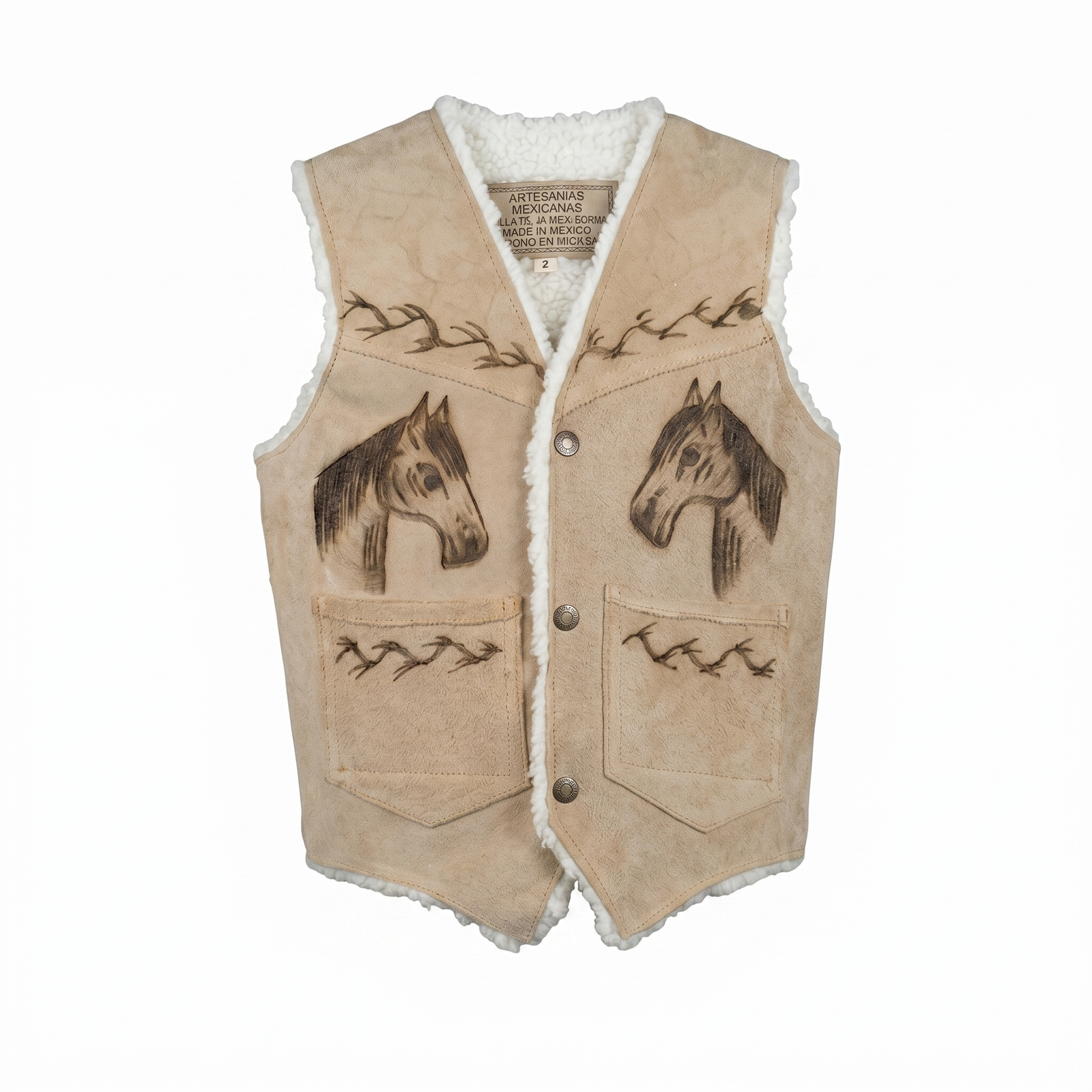 Chaleco en Cuero Ovejero Beige